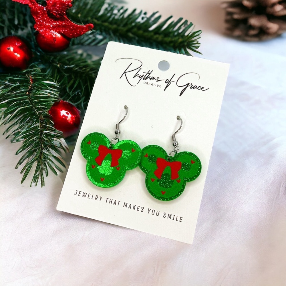 Jingle All the Way with Our Merry Mouse Dangle Earrings! NWT Mouse Ears - Picture 3 of 4